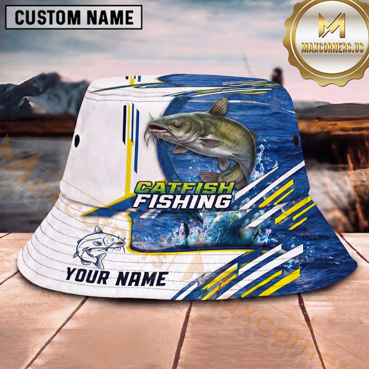 Maxcorners Fishing Black All-Over Aquatic Pattern Personalized 3D Bucket Hat (13 Fish Species)