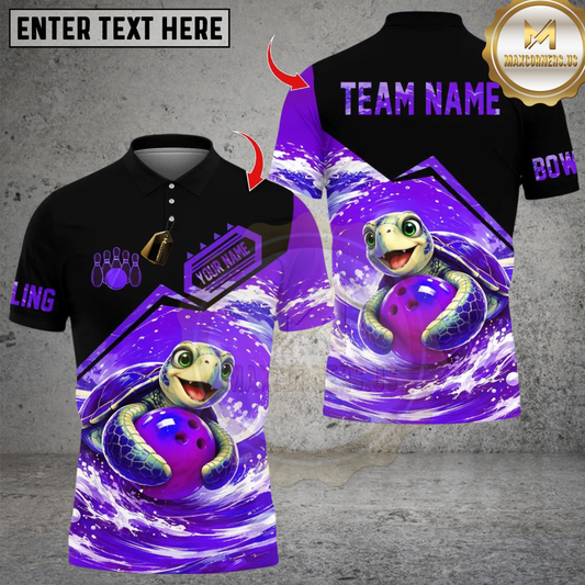 Maxcorners Bowling Ocean Cute Turtle Personalized Name, Team Name Unisex Shirt (4 Colors)