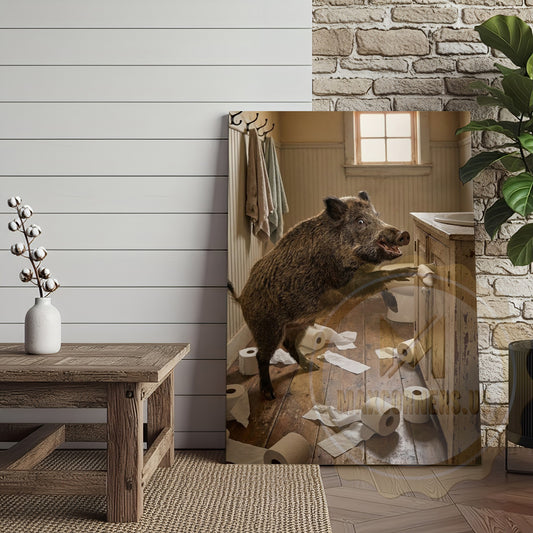 Maxcorners Wild Boar Canvas Rustic Bathroom Toilet Paper Mess Canvas Wall Art