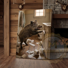 Maxcorners Wild Boar Canvas Rustic Bathroom Toilet Paper Mess Canvas Wall Art