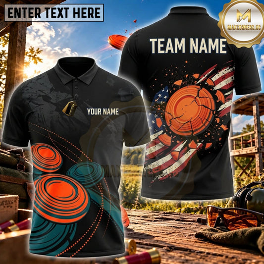Maxcorners Clay Shooting Black Orange Clay Target Burst Personalized Name 3D Unisex Shirt