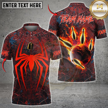 Maxcorners Bowling Red Black Spider Web Flaming Bowling Ball Personalized Name 3D Unisex Shirt