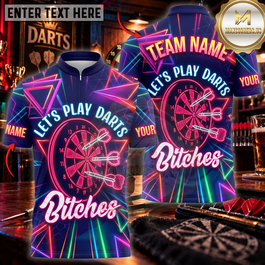 Maxcorners Darts Darts And Bitches Neon Retro Pink Graphic Personalized Name 3D Unisex Shirt