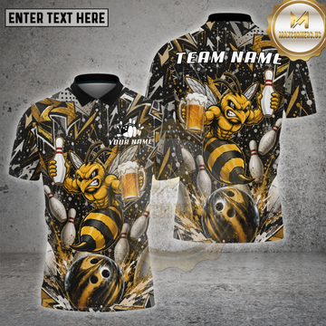 Maxcorners Bowling Angry Hornet Beer and Pins Multiple Options Personalized Name, Team Name 3D Shirt