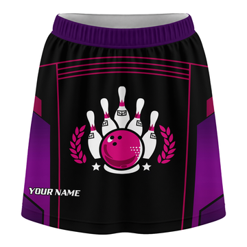 Maxcorners Customized Bowling Trouser Skirts With Shorts Underneath, Bowling Esports Purple Pattern Skorts With Pockets For Bowler