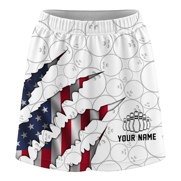 Maxcorners Customized Bowling Trouser Skirts With Shorts Underneath, Bowling American Flag Scratches Skorts With Pockets