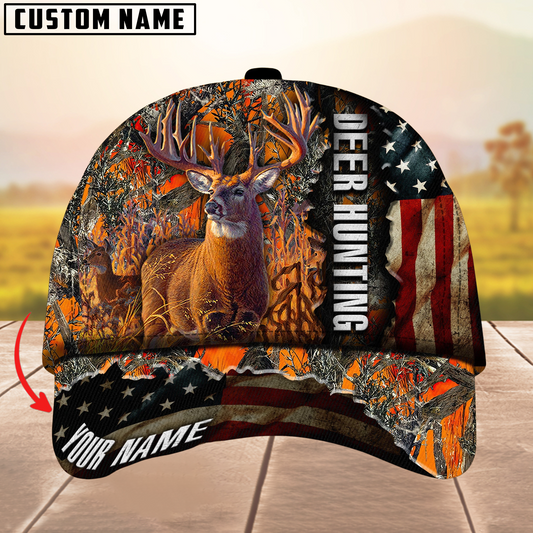 Maxcorners Premium Unique Gash Deer Hunting USA Flag Multicolor Option Personalized Name 3D Cap