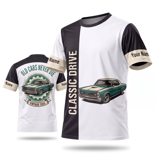 (6 Colors) Maxcorners Personalized Car Classic Muscle Car 3D T-Shirt - Teal Black Classic Drive Vintage Silver Muscle Car