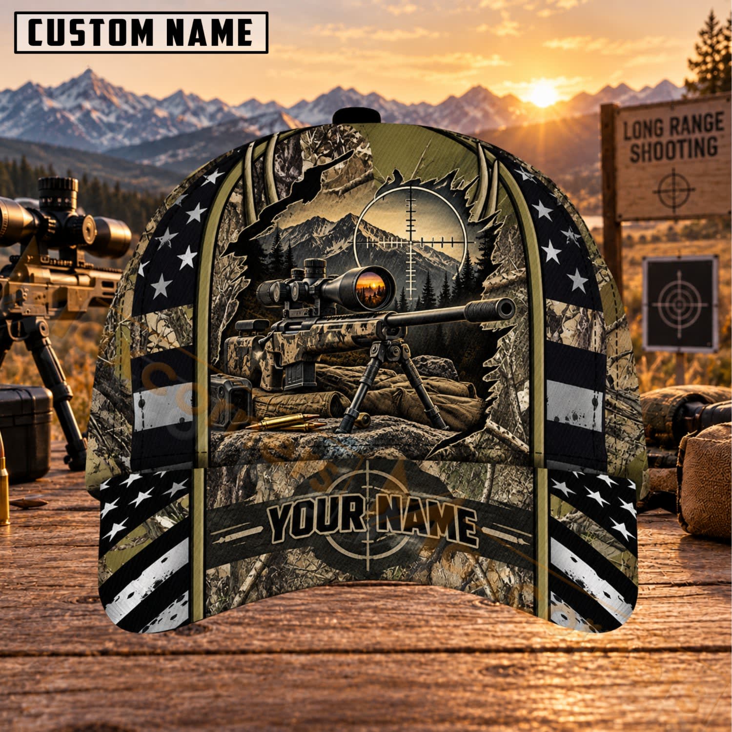 Maxcorners Long Range Shooting Tactical Woodland Sniper Personalized Name 3D Cap