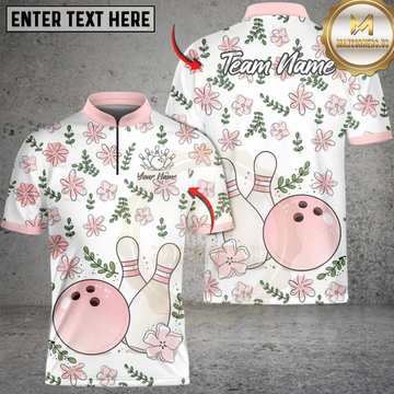 Maxcorners Bowling Pink Floral Personalized Name, Team Name 3D Shirt