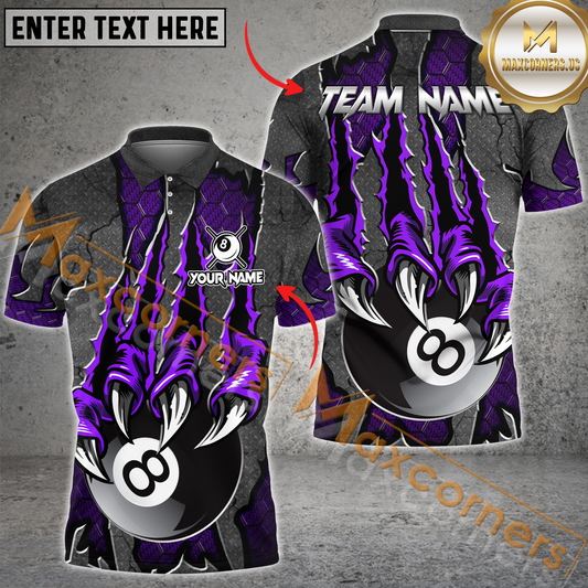 Maxcorners Ball 8 Monster Hand Billiard Jersey Multicolor Options Personalized Name, Team Name 3D Polo Shirt (4 Colors)