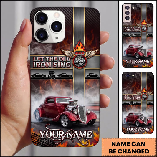 Maxcorners Classic Muscle Car Red Vintage Car with Industrial Cross and Iron Engine Design Personalized Name 3D Phone Case