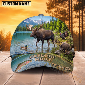 Maxcorners Moose Hunting Mountain Lake Explore More Personalized Name 3D Cap