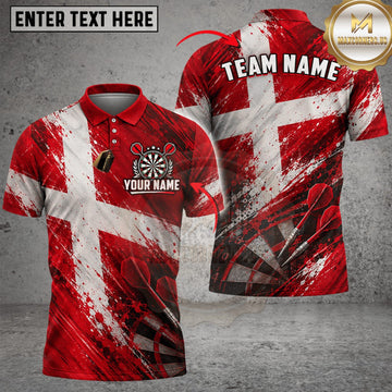 Maxcorners Darts Denmark Flag Geometric Bowling Strike Personalized Name 3D Unisex Shirt