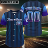 Maxcorners Custom Navy Pinstripe Button Up Baseball Shirt For Men Classic Youth Baseball Jerseys LM1809