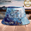 Maxcorners Fishing Dark Camo Fishing Scene with Bold Graphic Personalized Name 3D Bucket Hat (13 Fish Species)
