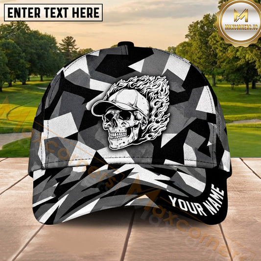 Maxcorners Golf Camouflage Flaming Skull Graphic Personalized Name 3D Classic Cap