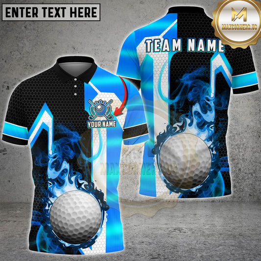 Maxcorners Golf Flaming Golf Ball Black Gold Geometric Multicolor Options Personalized Name, Team Name 3D Shirt (4 Colors)