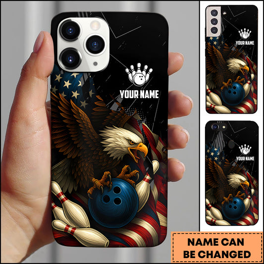 Maxcorners Bowling Patriotic Bald Eagle Personalized Name 3D Phone Case