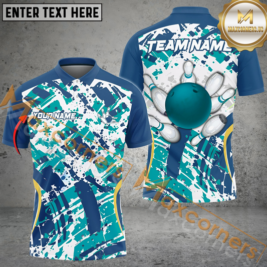 Maxcorners Colorful Background Bowling Jersey Multicolor Option Customized Name, Team Name 3D Polo Shirt