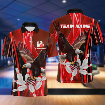 Maxcorners Custom Red Eagle Bowling Shirt for Men Women Team Bowling Polo Shirts & 1/4 Zip LM2504