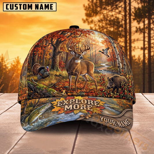 Maxcorners Whitetail Deer Hunting Autumn Forest Explore More Personalized Name 3D Cap