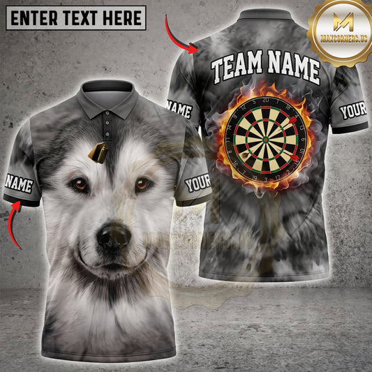 Maxcorners Darts Cute Fluffy Gray Dog Classic Dartboard Personalized Name 3D Unisex Shirt