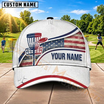 Maxcorners Disc Golf Basket & Stars and Stripes Graphic Customized Name 3D Cap