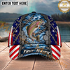 Maxcorners Fishing American Flag Metal Chain Personalized Name 3D Cap (12 Fish Species)