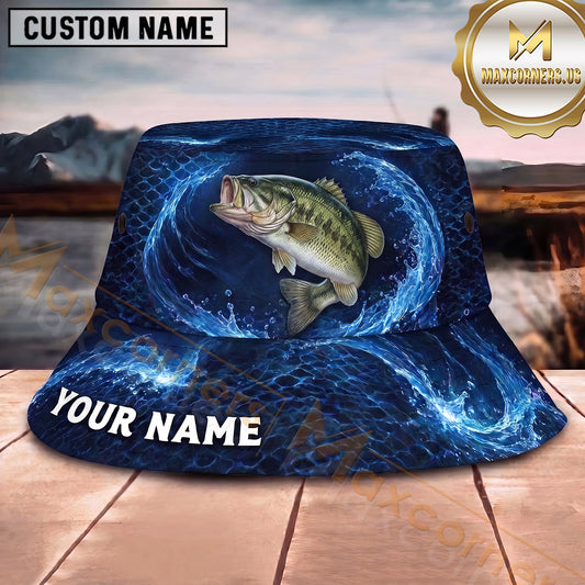 Maxcorners Fishing Blue Water Vortex Fish Scale Personalized 3D Bucket Hat (13 Fish Species)