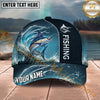 Maxcorners Fishing Blue Water Wave Personalized Name 3D Cap (12 Fish Species)