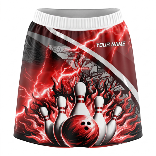 Maxcorners Bowling Red Lightning Flaming Ball And Pins Personalized 3D Skirts With Shorts