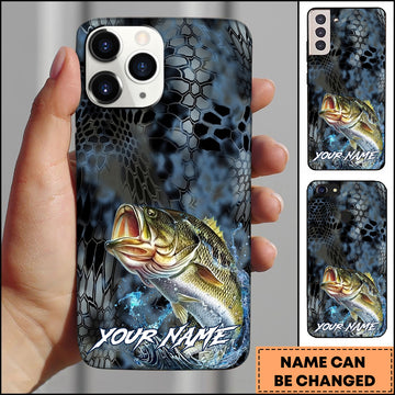 Maxcorners Fishing Phone Case Dark Hexagon Texture Smoke Blue Art Personalized Name Phone Case (8 Fish Species)