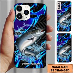 Maxcorners Chinook Fishing Neon Blue Flame Water Splash Art Personalized Name Phone Case