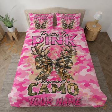 Maxcorners Hunting Pink Camo Deer Skull Design Bedding Set 3D Print Custom Name