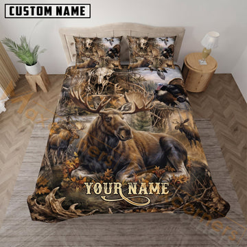 Maxcorners Moose Hunting Rustic Woodland Wildlife Custom Name 3D Bedding Set