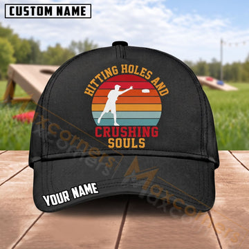 Maxcorners Cornhole Hittin’ Holes And Crushin’ Souls Design Personalized Name 3D Cap