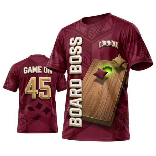 Maxcorners Cornhole Burgundy Board Boss Personalized Name 3D Unisex Shirt