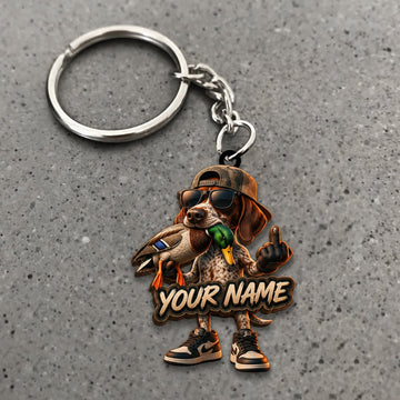 Maxcorners Duck Hunting German Shorthaired Pointer Cool Hunter Mascot Custom Name Gift 2D Flat Acrylic Ornament, Keychain