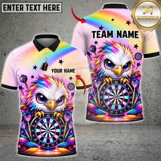 Maxcorners Darts Cute Eagle Mascot Rainbow Feathers Target Board Graphic Customized Name, Team Name 3D Shirts