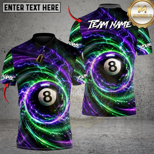 Maxcorners Lightning Strike 8-Ball Billiards Multicolor Customized Name, Team Name 3D Shirts