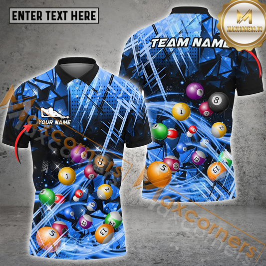 Maxcorners Colorful Twinkle Billiard Jersey Multicolor Option Customized Name, Team Name 3D Polo Shirt