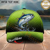 Maxcorners Fishing Lime Green Scale Personalized Name 3D Cap (12 Fish Species)