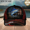 Maxcorners Fishing American Flag Black Red Personalized 3D Cap (12 Fish Species)