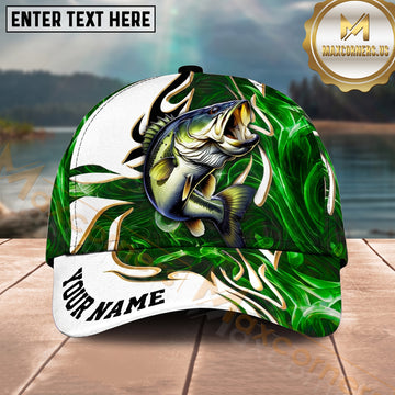 Maxcorners Fishing Green Tribal Swirl Personalized Name 3D Shirt (13 Fish Species)