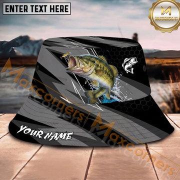 Maxcorners Fishing Gray Strike Splash Personalized Name 3D Bucket Hat (12 Fish Species)