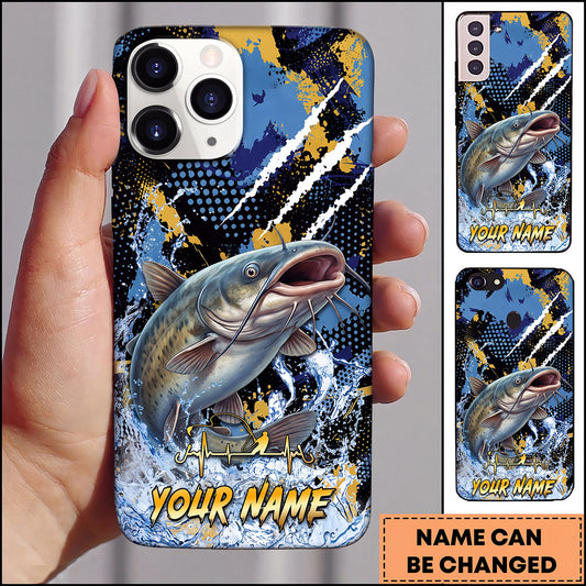Maxcorners Blue Gold Paint Splash Personalized Name Phone Case (13 Fish Species)