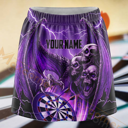 Maxcorners Darts Purple Skull Energy Dartboard Personalized 3D Skort, Skirts With Shorts