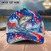 Maxcorners Fishing Patriotic Red White Blue Wave Personalized Name 3D Cap (12 Fish Species)