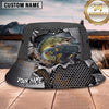 Maxcorners Fishing Torn Metal Mesh Personalized Name 3D Bucket Hat (12 Fish Species)
